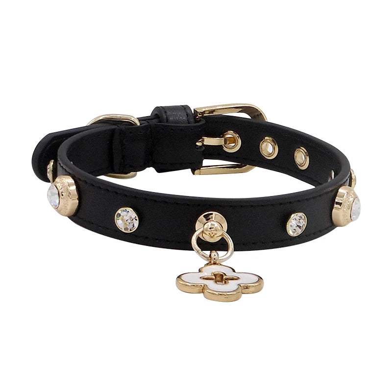 Elegant Genuine Leather Pet Collars with Charm for Dogs and Cats, Puppy Collars, Necklace for Poodle Papillon Chihuahua