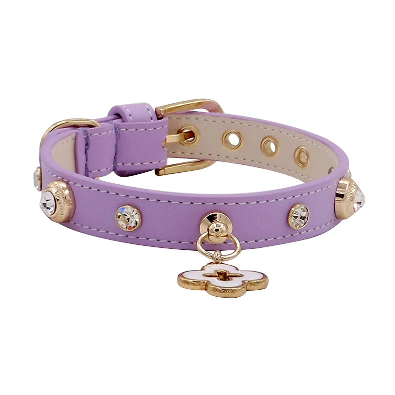 Elegant Genuine Leather Pet Collars with Charm for Dogs and Cats, Puppy Collars, Necklace for Poodle Papillon Chihuahua