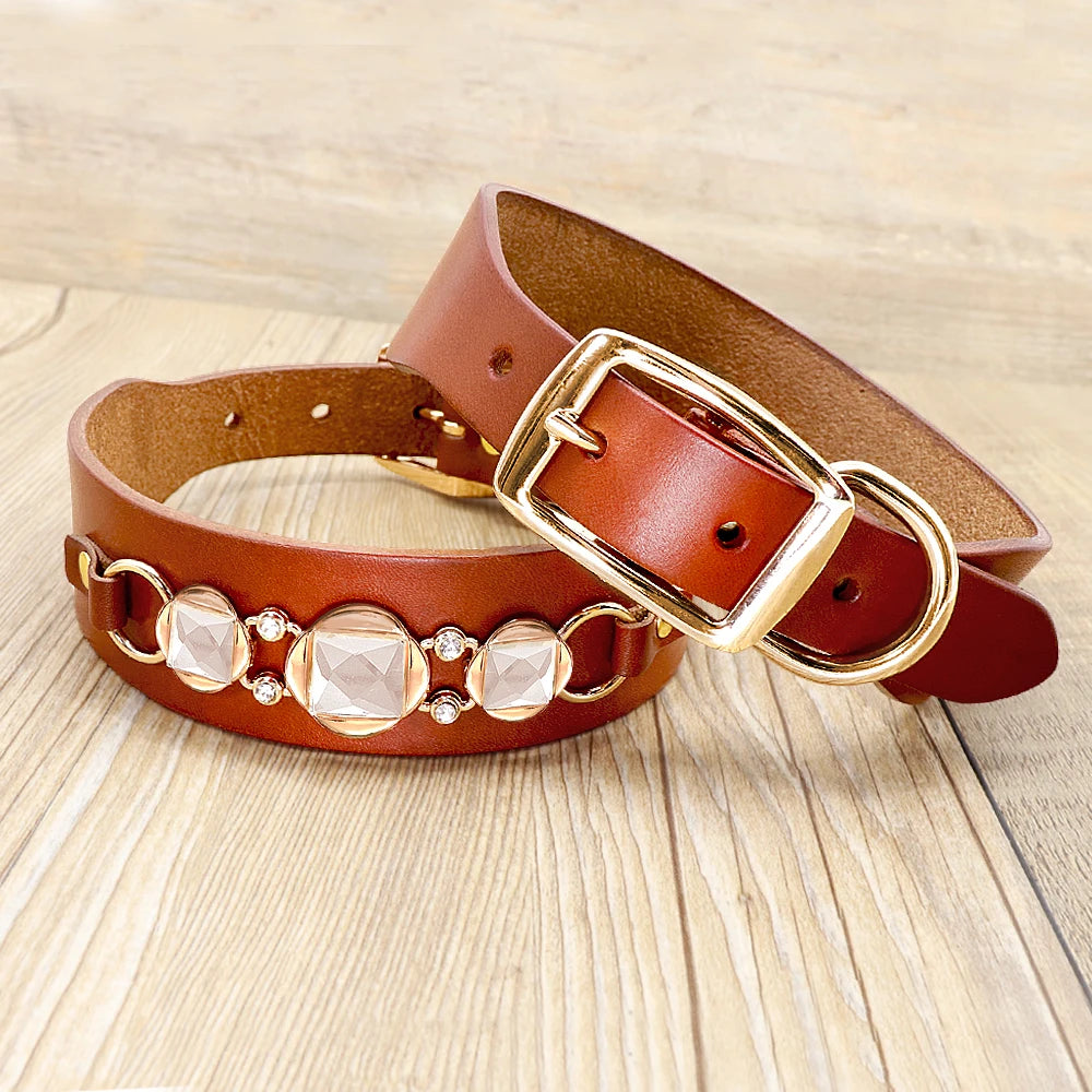 Real Leather Dog Collars - Classy Durable Collars with Cool Metal Accessories Suitable Small and Medium Dogs
