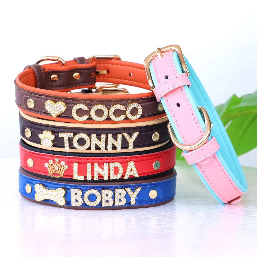 Personalized Bling Rhinestone Dog Collar – Custom Name Collar for Small Dogs &amp; Cats