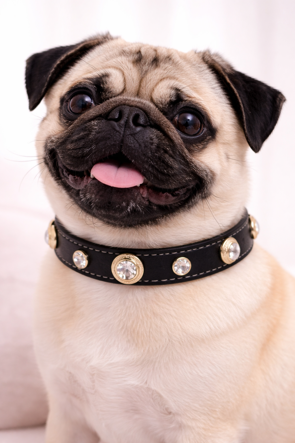 Genuine Leather Pet Collar White Diamond Gemstone Rivet Cowhide Collar Dog and Cat Collar