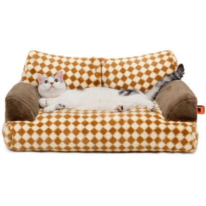 Pet Couch Bed 26×19×13 – Washable Fluffy Cat Bed for Cats &amp; Small Dogs up to 25 lbs, Black &amp; White