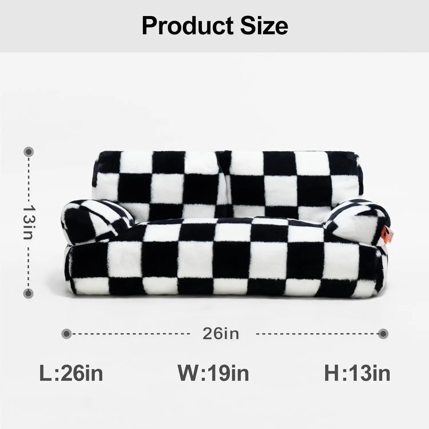 Pet Couch Bed 26×19×13 – Washable Fluffy Cat Bed for Cats &amp; Small Dogs up to 25 lbs, Black &amp; White
