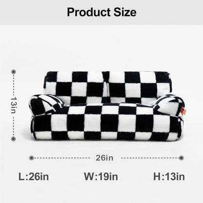 Pet Couch Bed 26×19×13 – Washable Fluffy Cat Bed for Cats &amp; Small Dogs up to 25 lbs, Black &amp; White