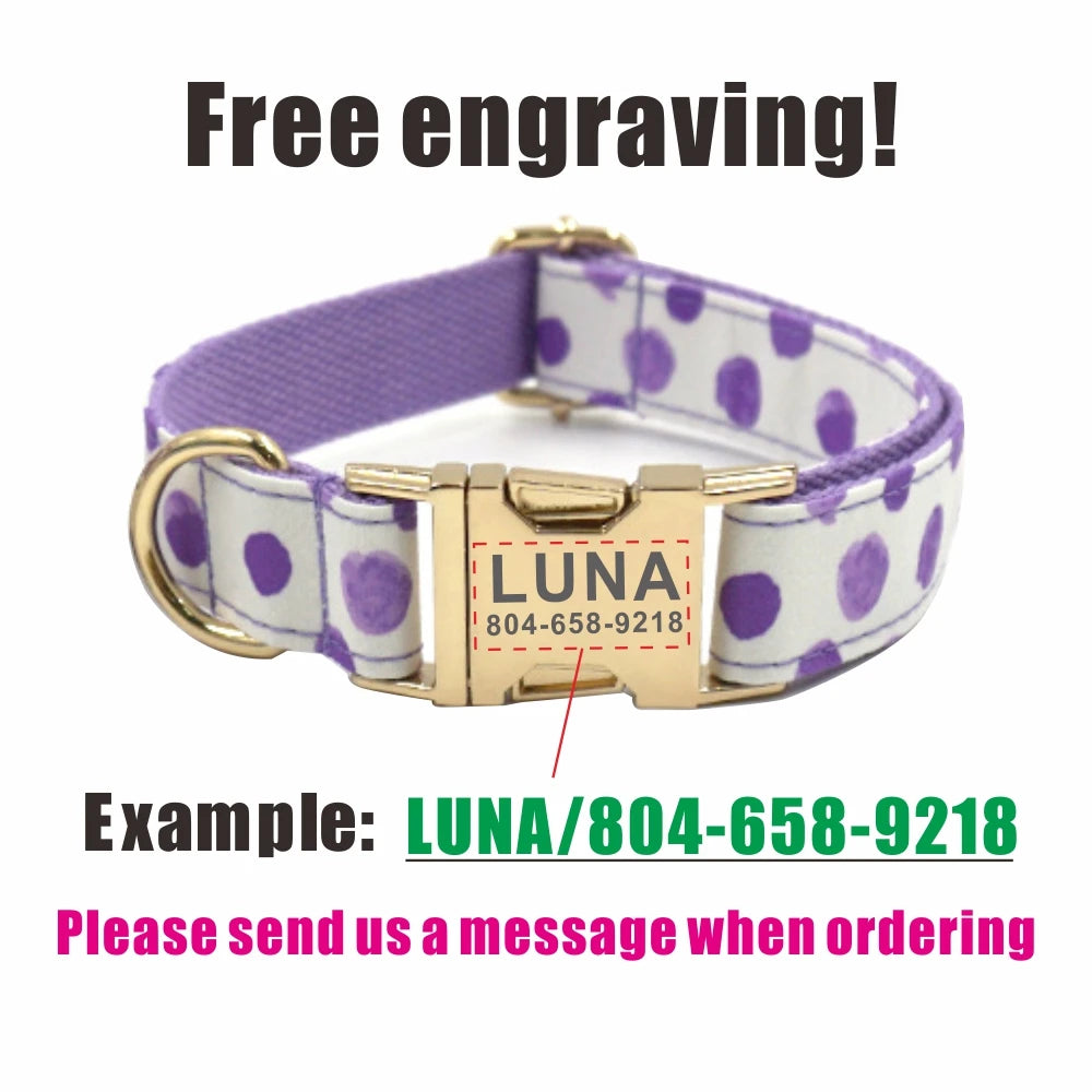 Personalized Dog Collar with Free Engraving – Purple Bubble Design