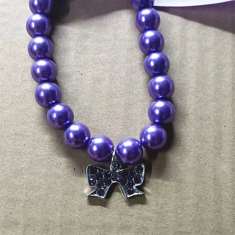 Exquisite Pearl Dog Necklace Pearl Necklace Jewelry with Bow Ribbon Suitable for Cats and Dogs