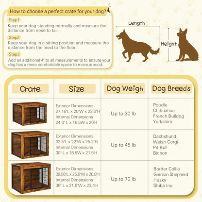 Stylish Dog Crate Furniture with Thick Cushion &amp; Double Doors – Wooden End Table Chew-Resistant Dog Kennel