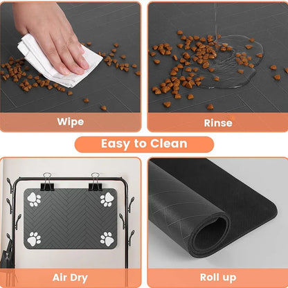 Pet Feeding Mat - Absorbent Quick-Dry Placemat for Dog and Cat Food &amp; Water Bowls with Waterproof Rubber Backing