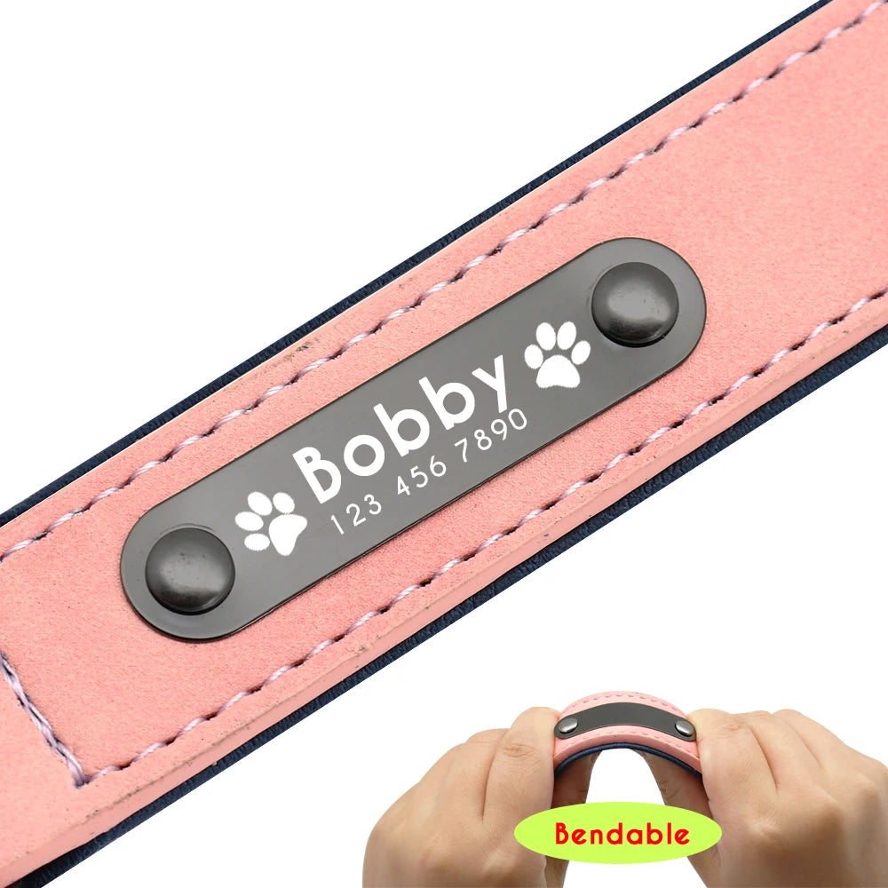 Fashionable, Personalized Leather Dog Collar in Multi Colors, Sturdy Clip, Free Engravement