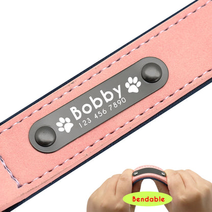 Fashionable, Personalized Leather Dog Collar in Multi Colors, Sturdy Clip, Free Engravement