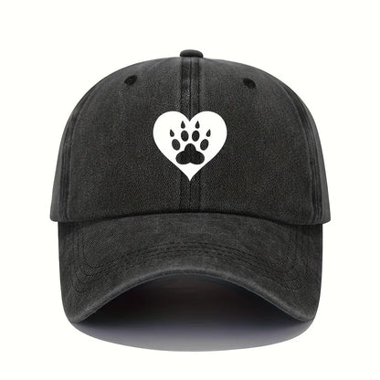 Love &amp; Dog Print Baseball Cap – Retro Lightweight Washed Cotton Adjustable Hat for Men &amp; Women, Sun Protection Outdoor Cap
