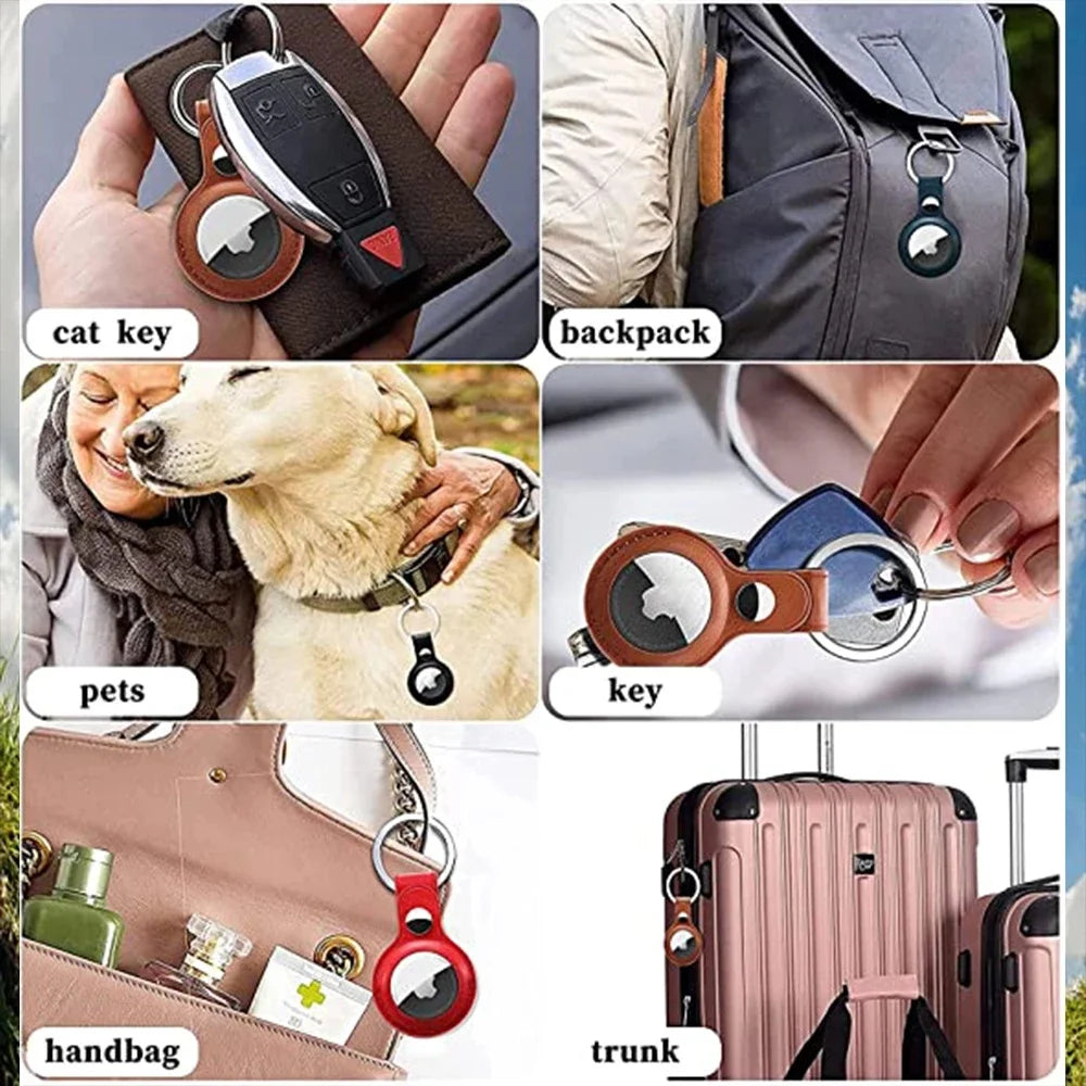 Leather Airtag Holder Keychain Case – Anti-Lost Pet Collar Attachment | Scratch-Resistant, Secure &amp; Stylish