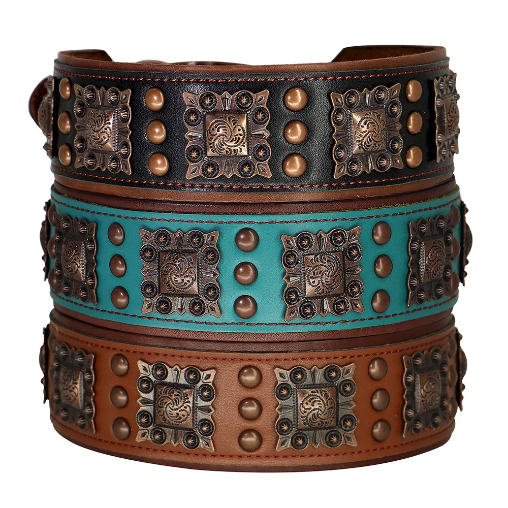 Cool Spiked Dog Collar for Medium Large Dogs – Genuine Leather Adjustable Pitbull Bulldog Collar with Metal Buckle &amp; D-Ring