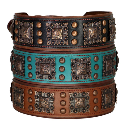Cool Spiked Dog Collar for Medium Large Dogs – Genuine Leather Adjustable Pitbull Bulldog Collar with Metal Buckle &amp; D-Ring