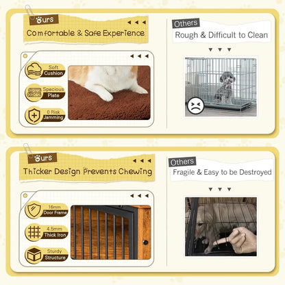 Stylish Dog Crate Furniture with Thick Cushion &amp; Double Doors – Wooden End Table Chew-Resistant Dog Kennel