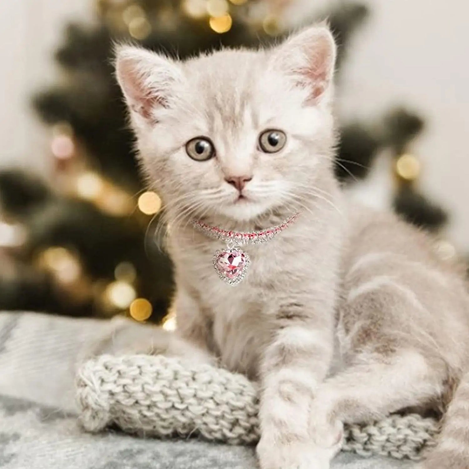 Bling Rhinestone Dog &amp; Cat Necklace Collar – Crystal Heart Diamante Pet Jewelry, Adjustable Puppy &amp; Kitten Wedding Party Accessory XS–L