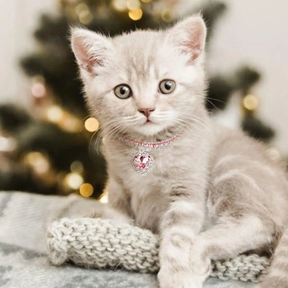 Bling Rhinestone Dog &amp; Cat Necklace Collar – Crystal Heart Diamante Pet Jewelry, Adjustable Puppy &amp; Kitten Wedding Party Accessory XS–L