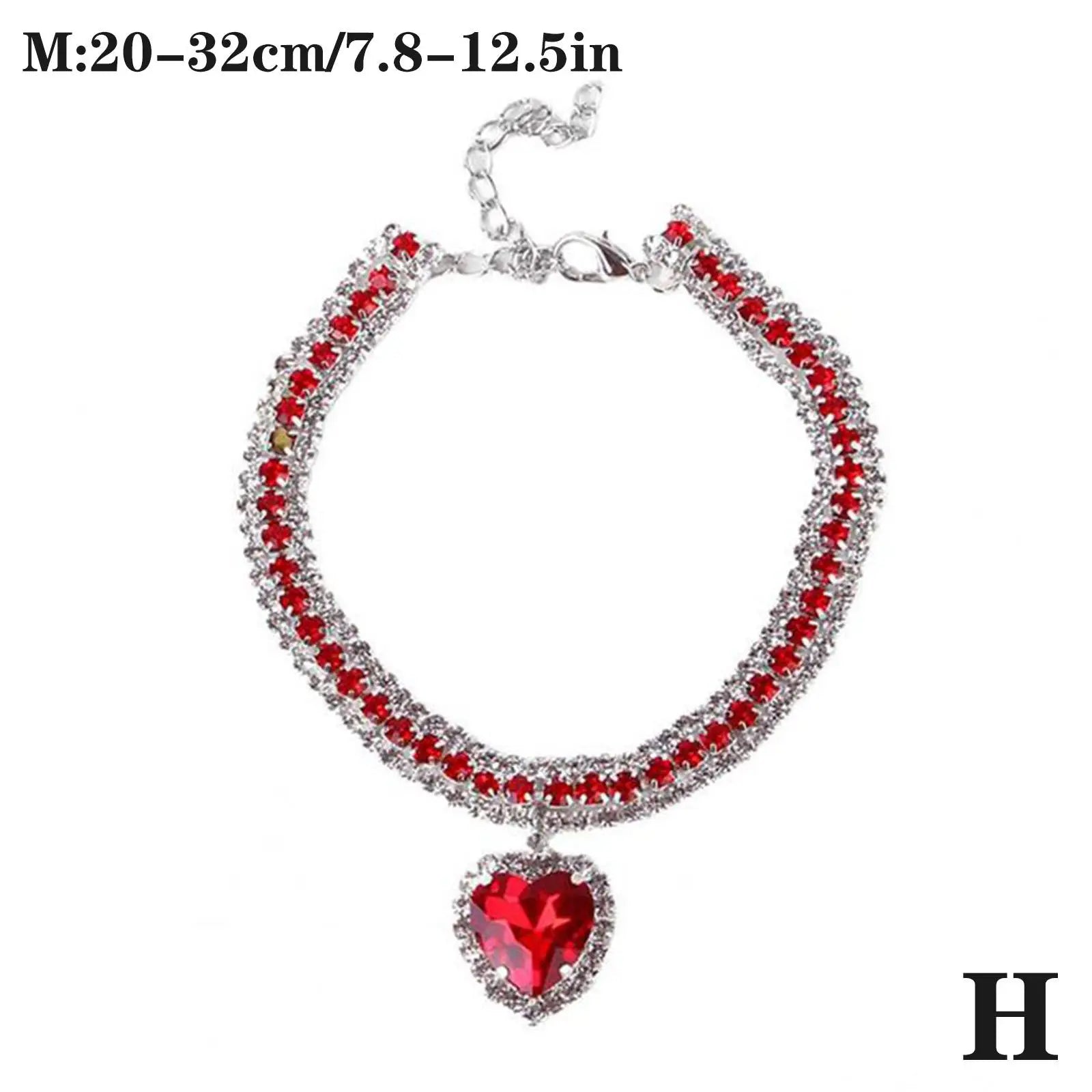 Bling Rhinestone Dog &amp; Cat Necklace Collar – Crystal Heart Diamante Pet Jewelry, Adjustable Puppy &amp; Kitten Wedding Party Accessory XS–L