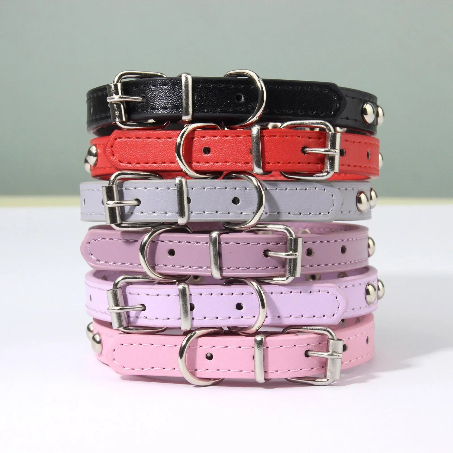 Rivet Anti-Bite Leather Dog &amp; Cat Collar – Durable Studded Collar - Pet Neck Strap