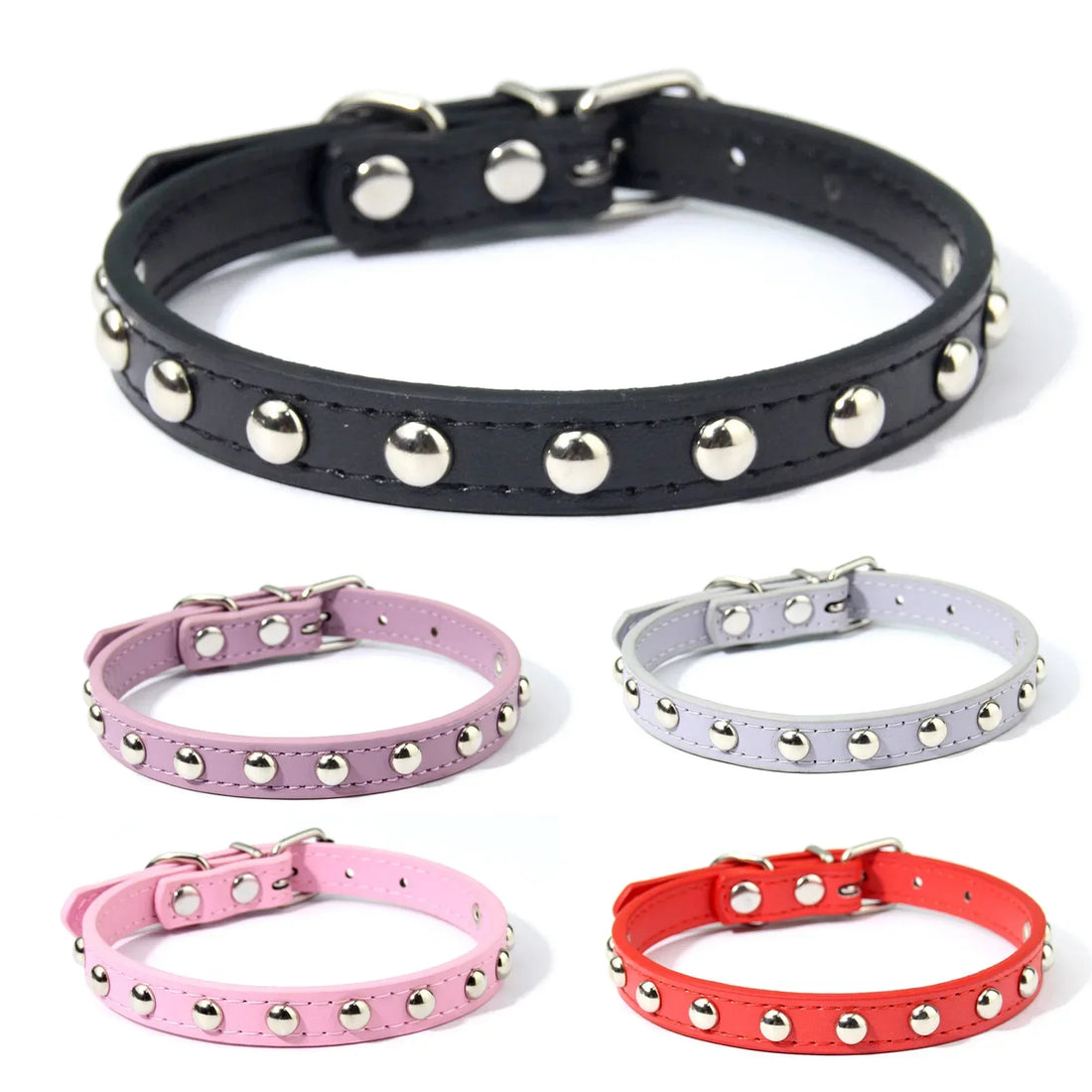 Rivet Anti-Bite Leather Dog &amp; Cat Collar – Durable Studded Collar - Pet Neck Strap