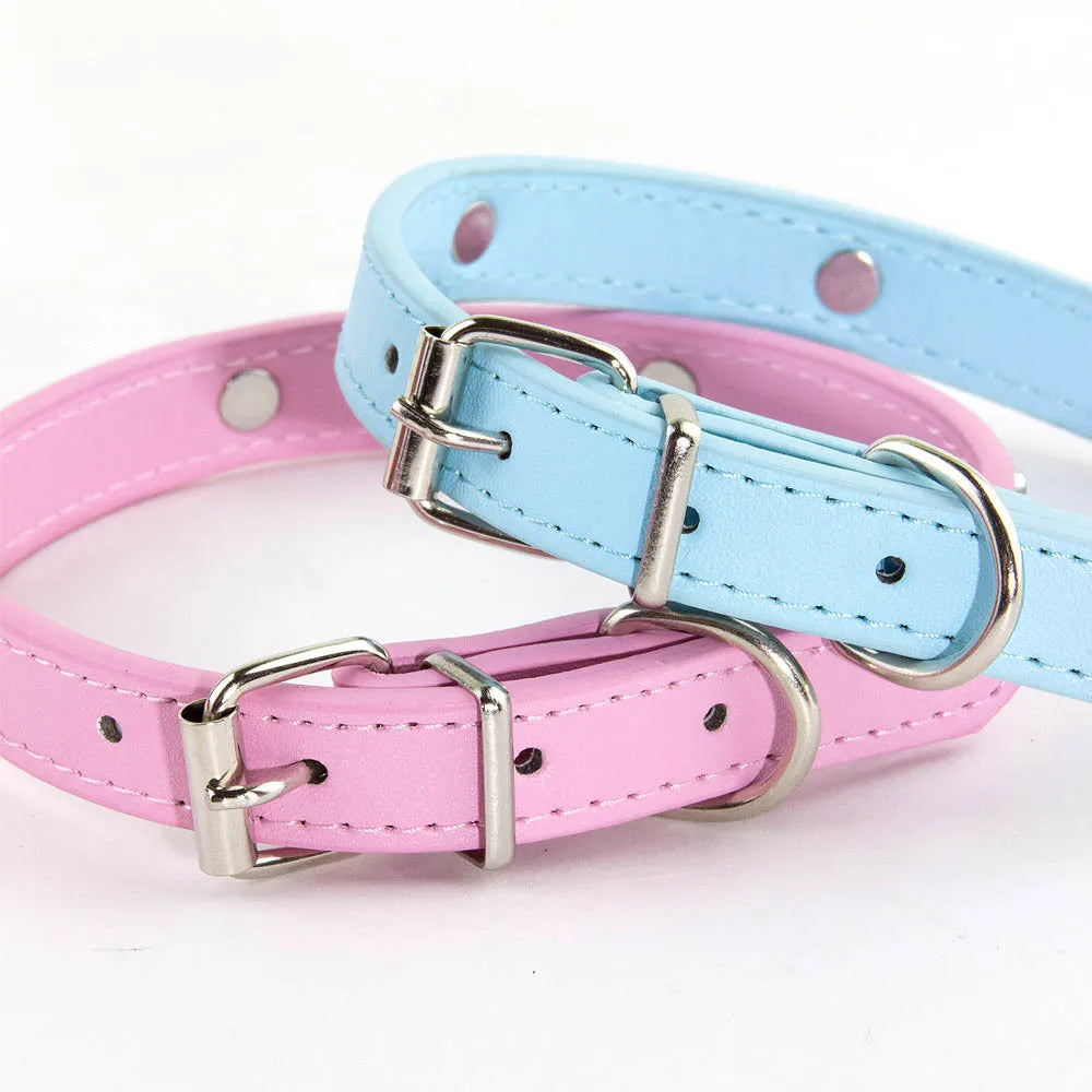 Durable Leather Dog Collar with Paw Print – Adjustable Puppy &amp; Small Dog Collar for Pug, Chihuahua &amp; Cats
