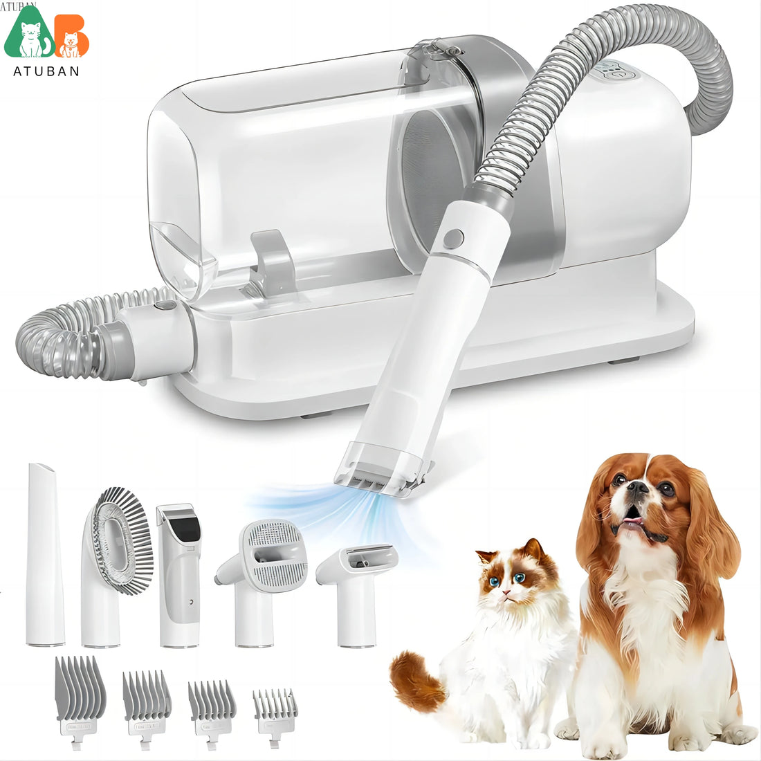 ATUBAN Pet Grooming Vacuum Kit – Large 2.3L Capacity Pet Hair Dust Cup &amp; Dog Brush for Effortless Pet Grooming