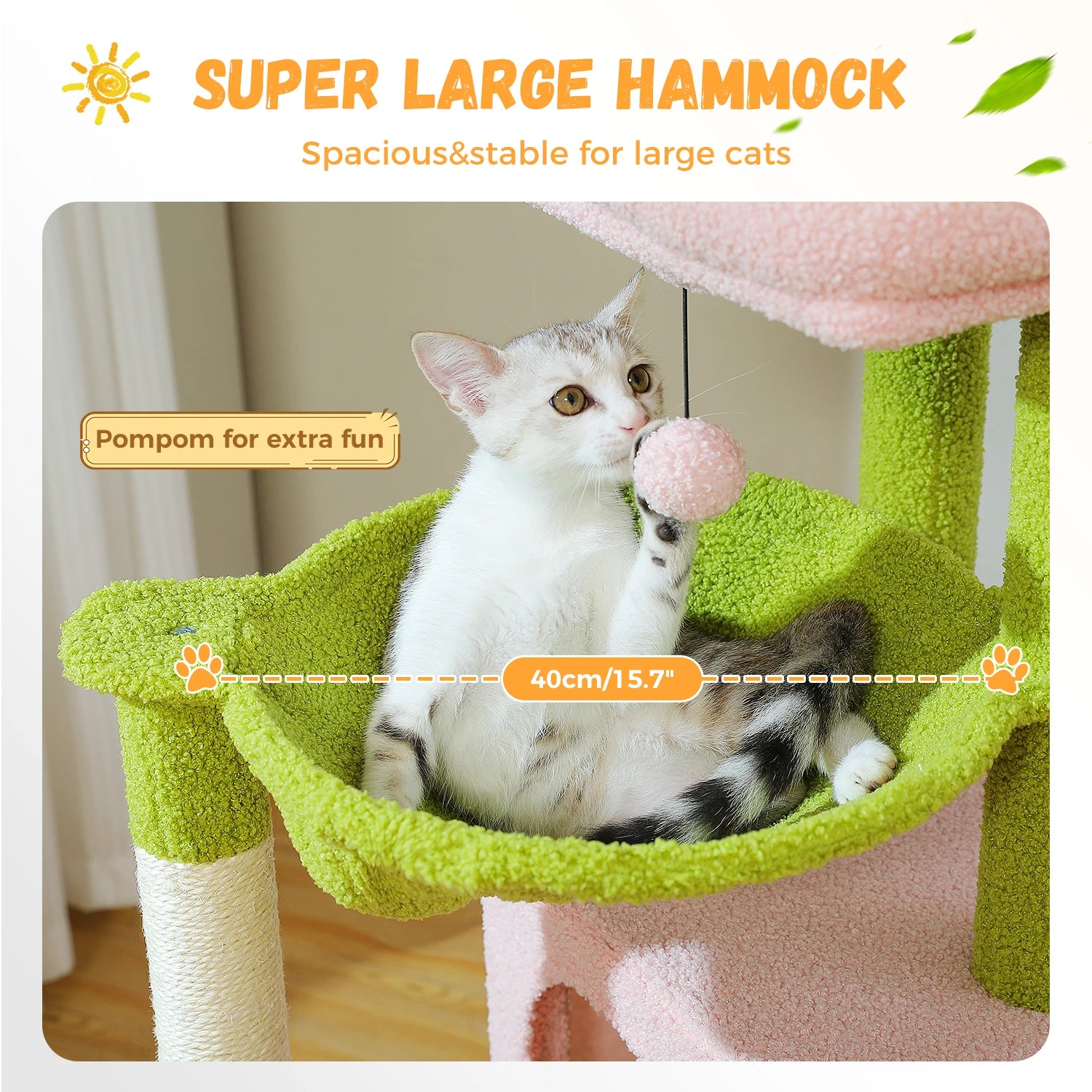 Large Cat Tree for Indoor Cats, Multi-Level Cat Tower with Sisal Scratching Post, 2 Spacious Condo, Cat Scratching Pad, Cat Toys