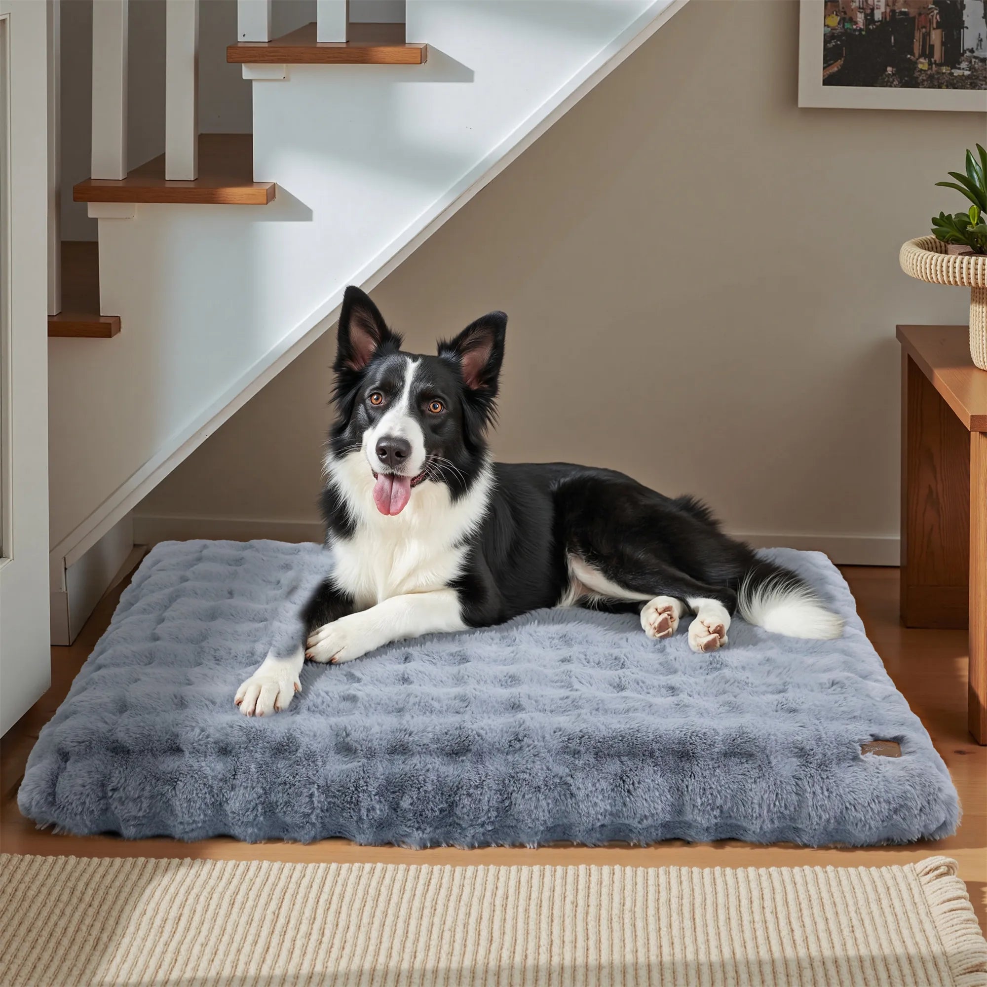 Fluffy Dog Crate Bed for Extra Large Dogs – Plush Faux Fur Crate Pad, Washable Calming Anti-Anxiety Dog &amp; Cat Bed