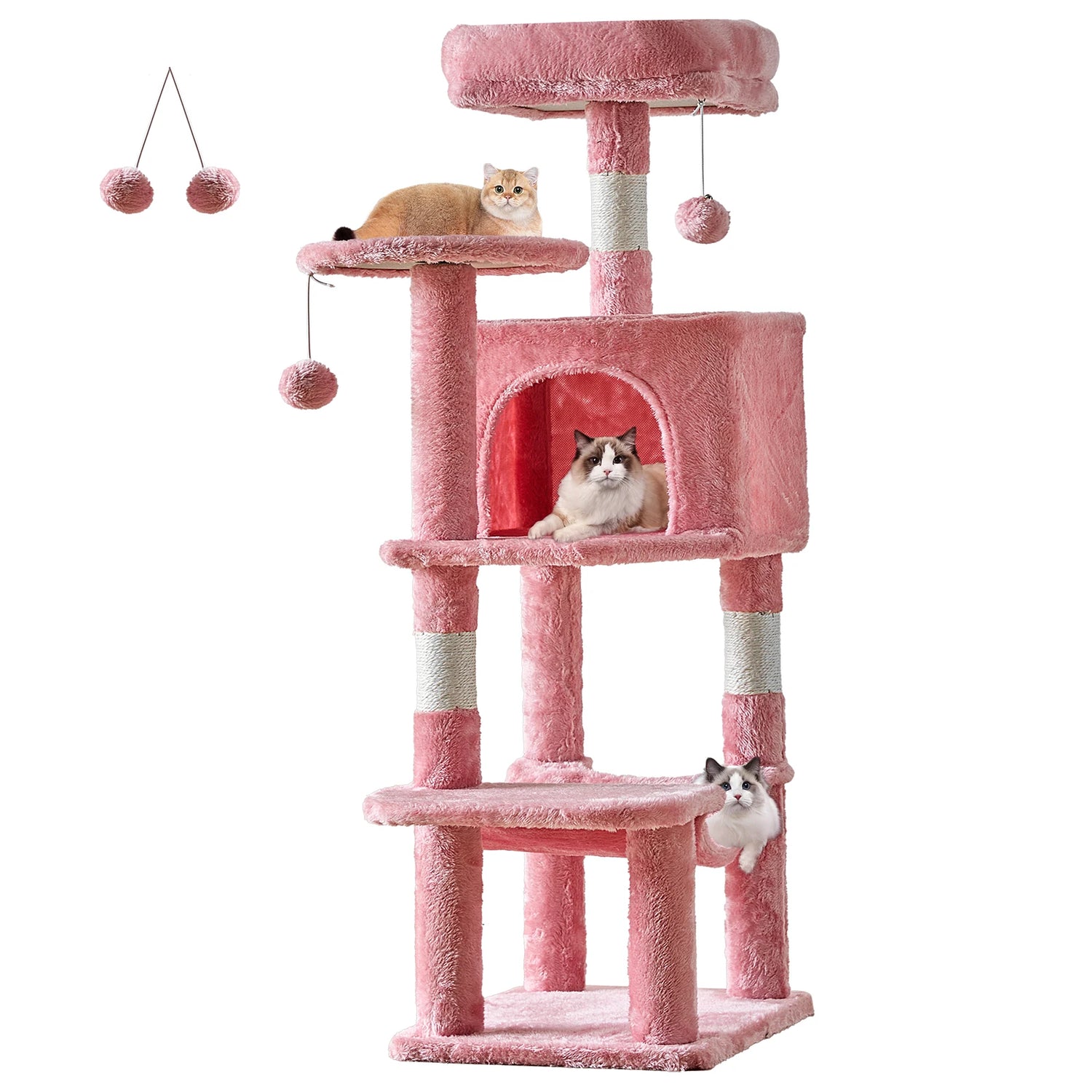 Tall Multi-Cat Climbing Cat Tree Tower – 44&quot; Indoor Cat Furniture with Sisal Scratching Posts &amp; Cozy Pet House