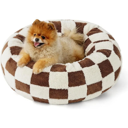 Ultimate Comfort Small Donut Bed,  Calming Pet Beds, Stylish Print Beds, Cozy Soft Plush Material for Dogs and Cats