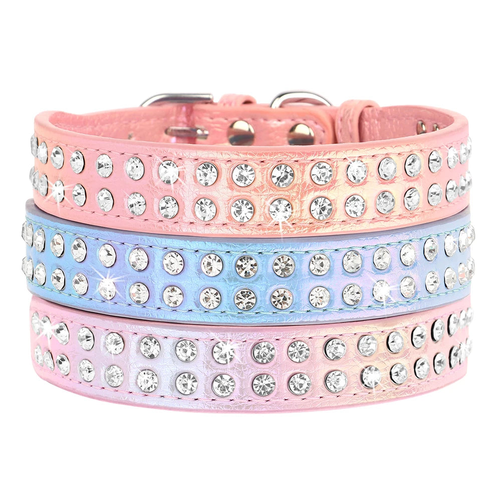 Crystal Rhinestone Small Dog Collar – Adjustable Leather Pet Collar for Chihuahua, Puppy &amp; Cat, Padded Sparkly Dog Collar