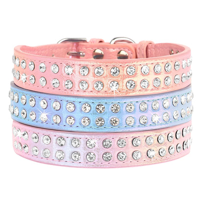Crystal Rhinestone Small Dog Collar – Adjustable Leather Pet Collar for Chihuahua, Puppy &amp; Cat, Padded Sparkly Dog Collar