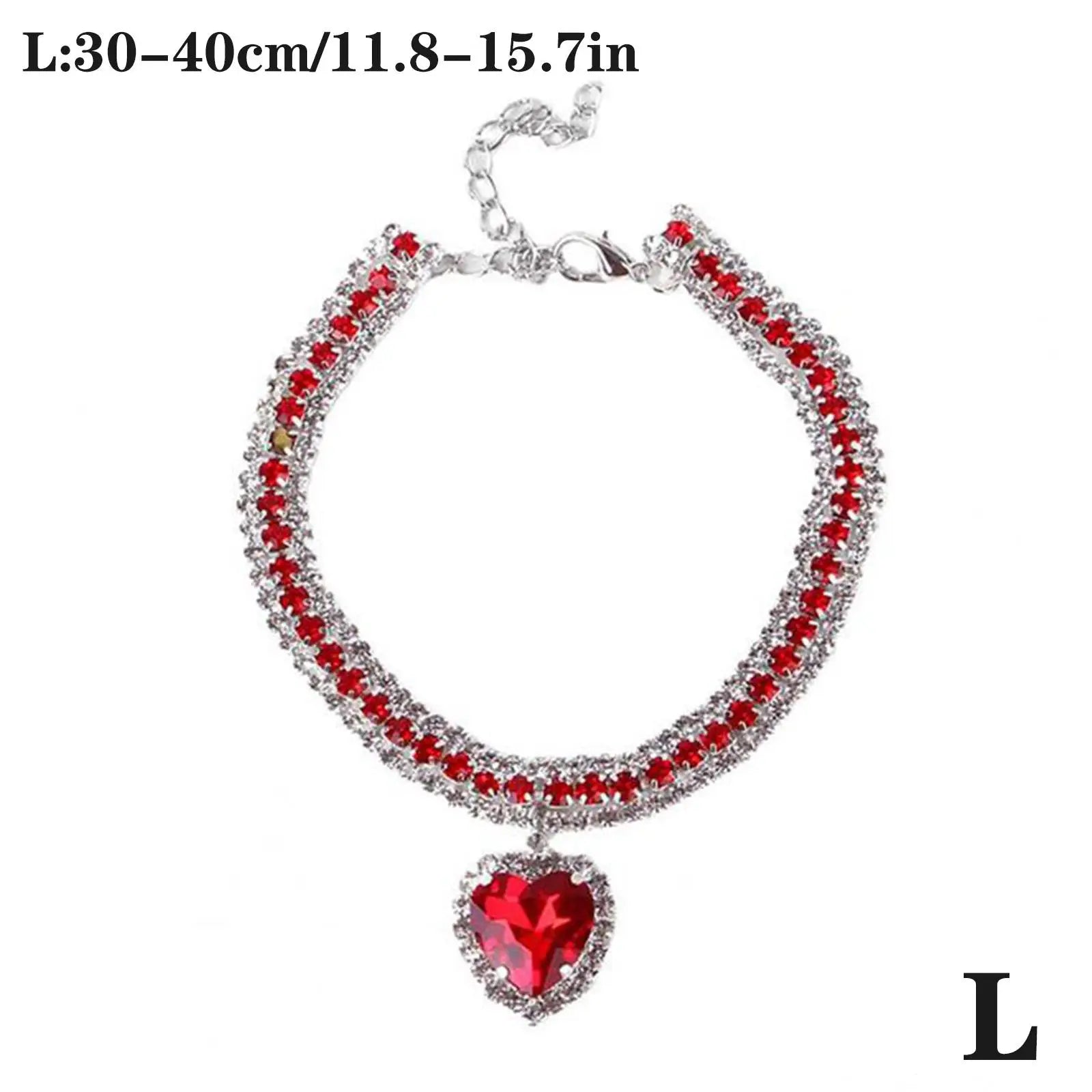 Bling Rhinestone Dog &amp; Cat Necklace Collar – Crystal Heart Diamante Pet Jewelry, Adjustable Puppy &amp; Kitten Wedding Party Accessory XS–L