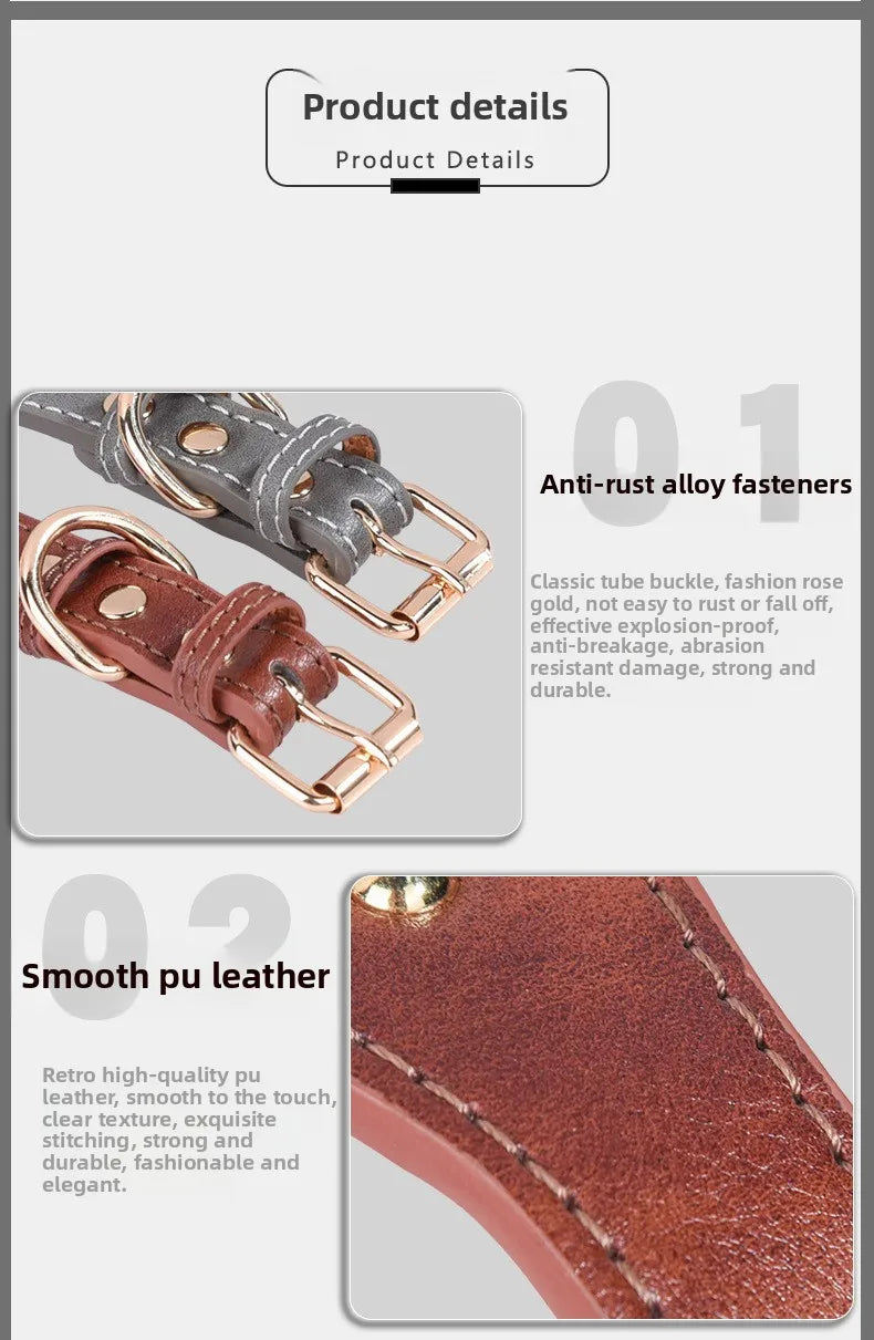 Anti-Bite Leather Dog Collar with Rivets – Heavy Duty Adjustable Pet Collar for Medium &amp; Large Dogs, Soft Comfortable Durable Training Walking Collar