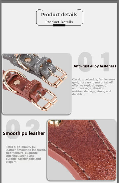 Anti-Bite Leather Dog Collar with Rivets – Heavy Duty Adjustable Pet Collar for Medium &amp; Large Dogs, Soft Comfortable Durable Training Walking Collar