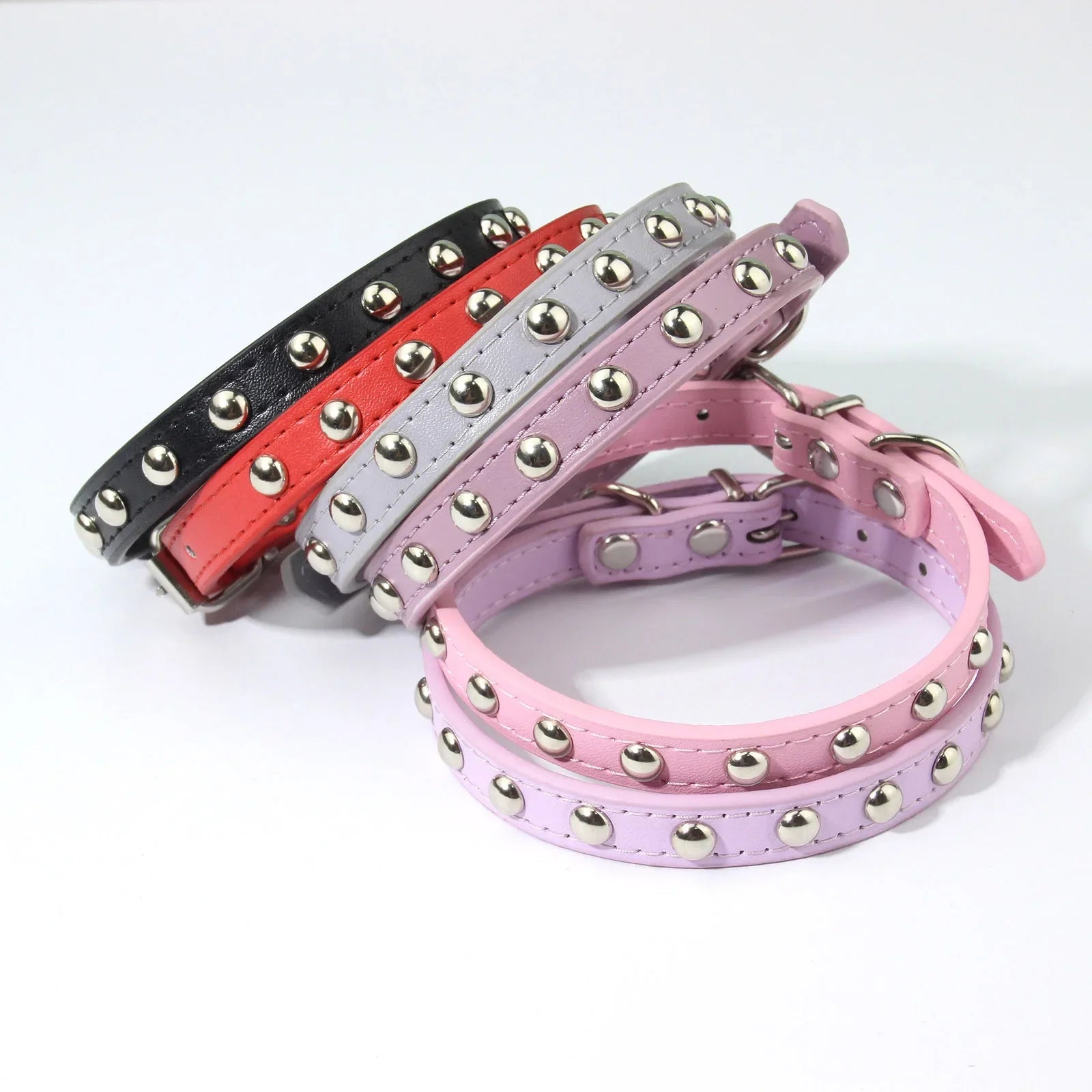 Rivet Anti-Bite Leather Dog &amp; Cat Collar – Durable Studded Collar - Pet Neck Strap