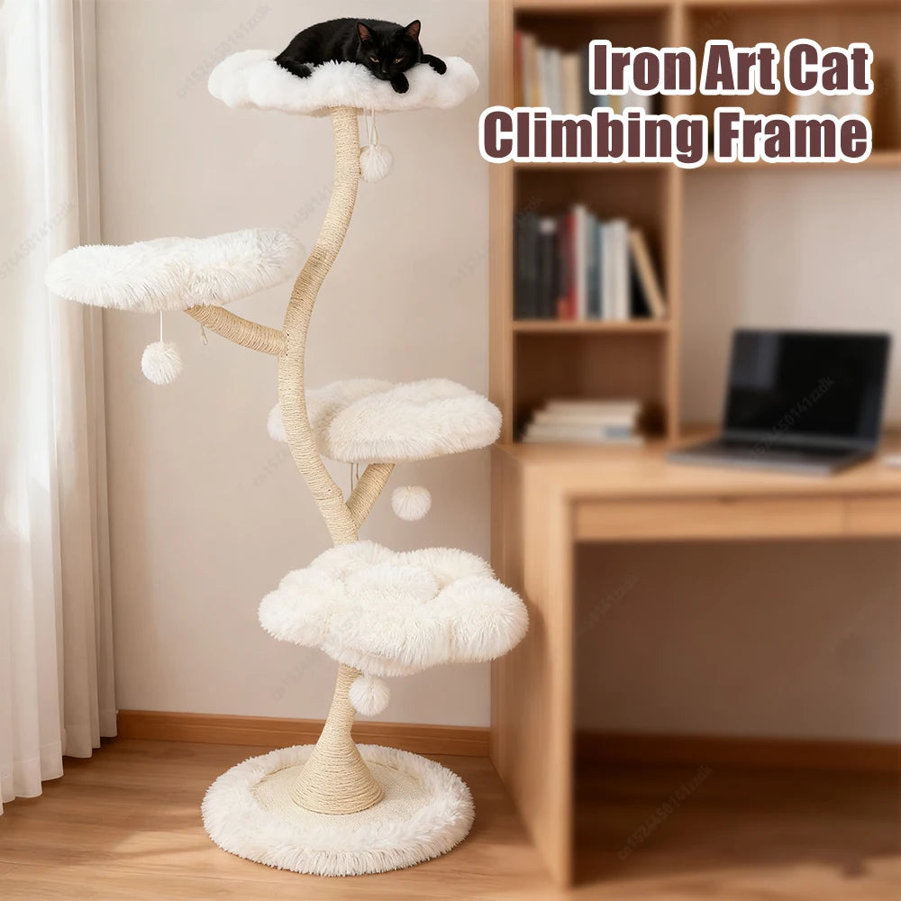 Flower-Shaped Cat Tree Tower with Bed – Multi-Layer Cat Shelf &amp; Iron Art Climbing Frame for Indoor Cats