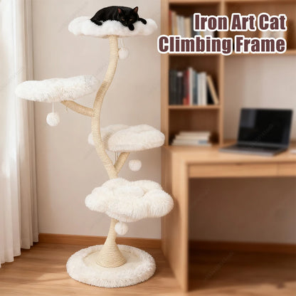 Flower-Shaped Cat Tree Tower with Bed – Multi-Layer Cat Shelf &amp; Iron Art Climbing Frame for Indoor Cats