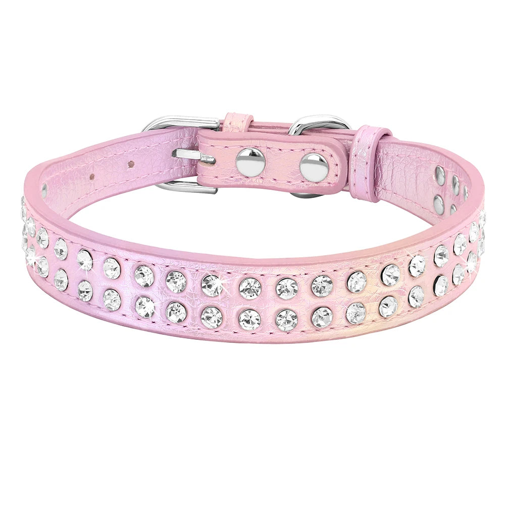 Crystal Rhinestone Small Dog Collar – Adjustable Leather Pet Collar for Chihuahua, Puppy &amp; Cat, Padded Sparkly Dog Collar