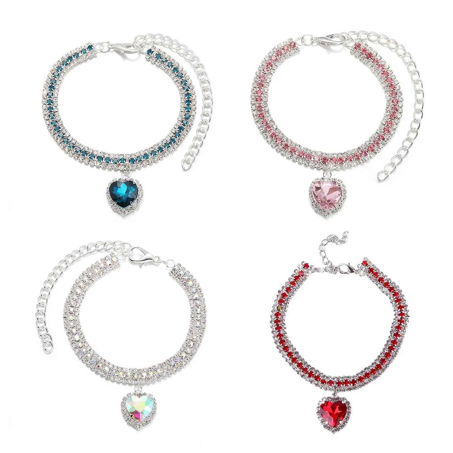 Bling Rhinestone Dog &amp; Cat Necklace Collar – Crystal Heart Diamante Pet Jewelry, Adjustable Puppy &amp; Kitten Wedding Party Accessory XS–L