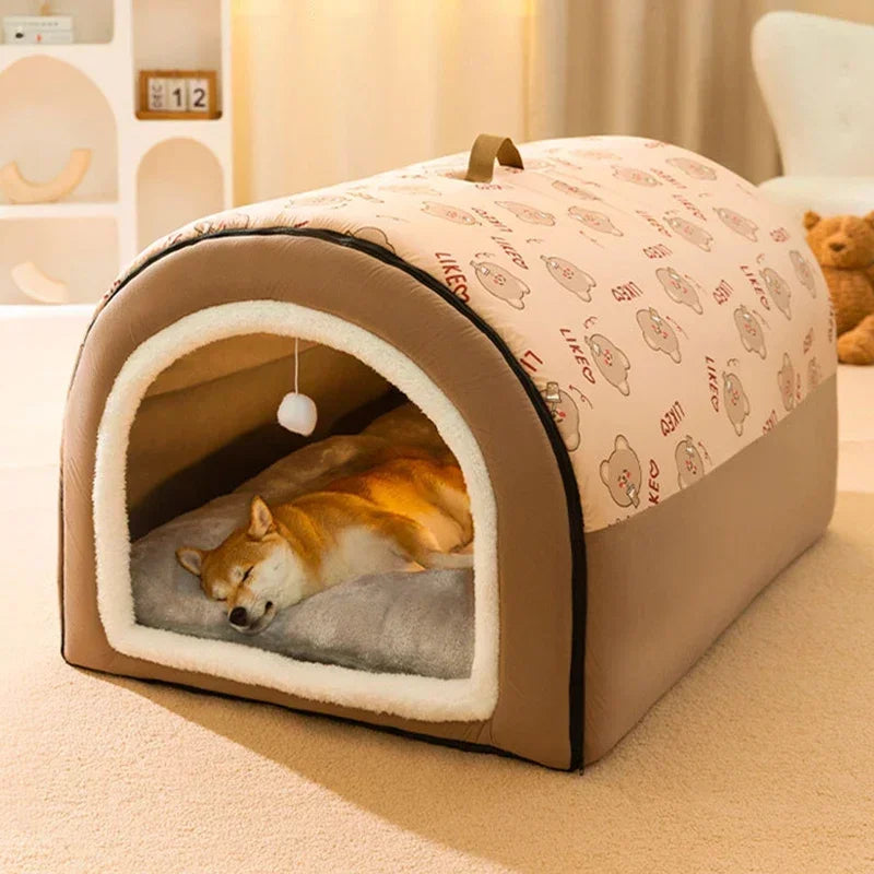 Warm Winter Dog House with Washable Mat – Cozy Shelter for Small, Medium &amp; Large Dogs