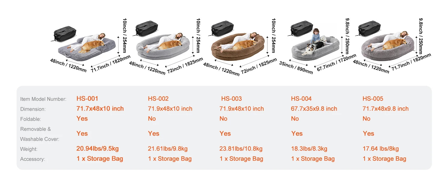 Human Dog Bed – Cozy Bedding with Washable Cover, Orthopedic Egg Foam