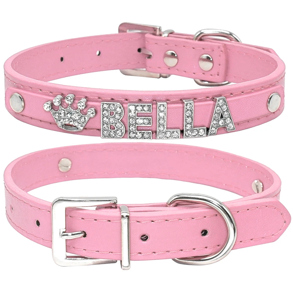 Personalized Bling Rhinestone Dog Collar – Custom Name Collar for Small Dogs &amp; Cats
