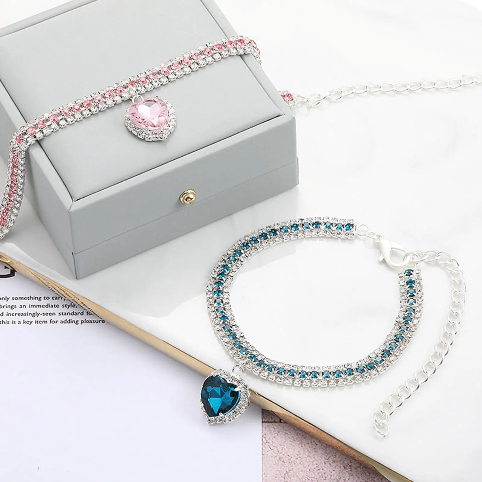 Bling Rhinestone Dog &amp; Cat Necklace Collar – Crystal Heart Diamante Pet Jewelry, Adjustable Puppy &amp; Kitten Wedding Party Accessory XS–L