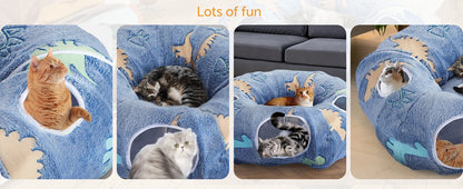Cat Tunnel Bed for Indoor Cats – Foldable Plush Donut Tunnel with Glow-in-the-Dark Design