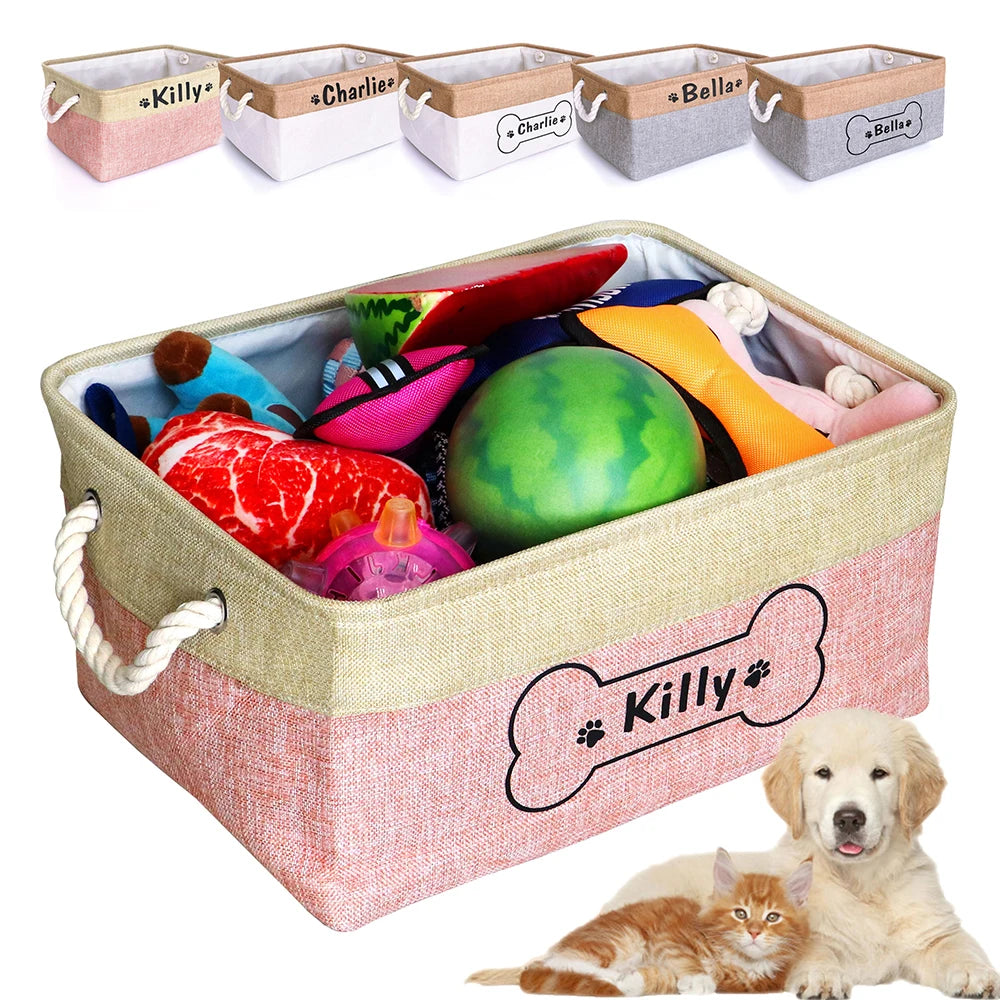 Personalized Pet Puppy Storage Basket – Custom Dog Toy & Accessory Organizer for Small, Medium & Large Dogs