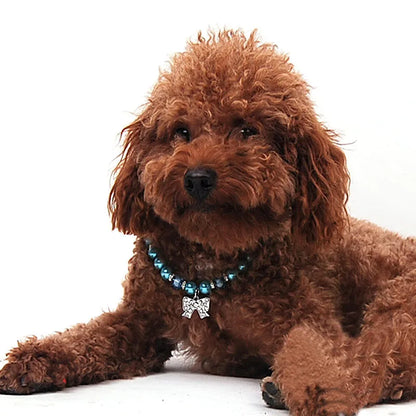 Exquisite Pearl Dog Necklace Pearl Necklace Jewelry with Bow Ribbon Suitable for Cats and Dogs