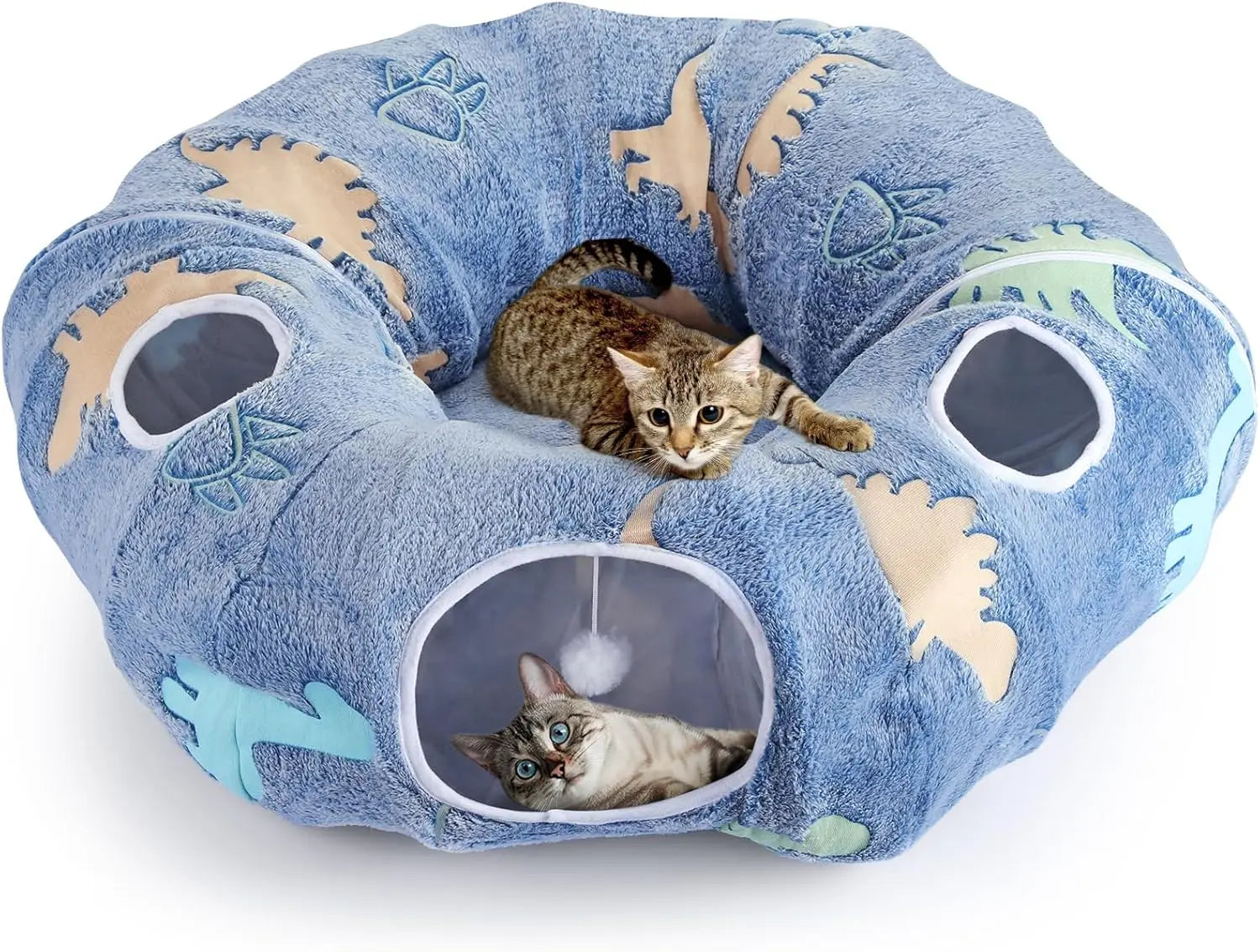 Cat Tunnel Bed for Indoor Cats – Foldable Plush Donut Tunnel with Glow-in-the-Dark Design