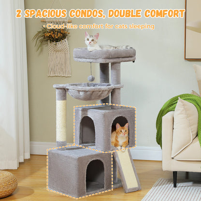 Large Cat Tree for Indoor Cats, Multi-Level Cat Tower with Sisal Scratching Post, 2 Spacious Condo, Cat Scratching Pad, Cat Toys