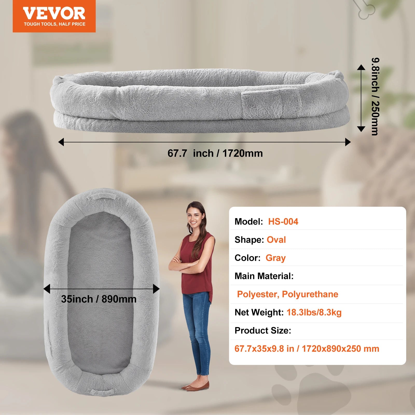 Human Dog Bed – Cozy Bedding with Washable Cover, Orthopedic Egg Foam